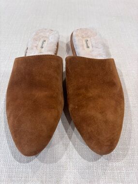 MADEWELL Kasey Suede Acorn Color Faux-Sherpa Slip-On Mules (8)